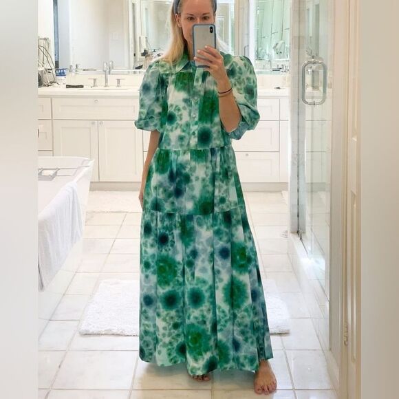 HUNTER BELL Blue Long Sleeve Puff Sundress - Picture 1 of 9